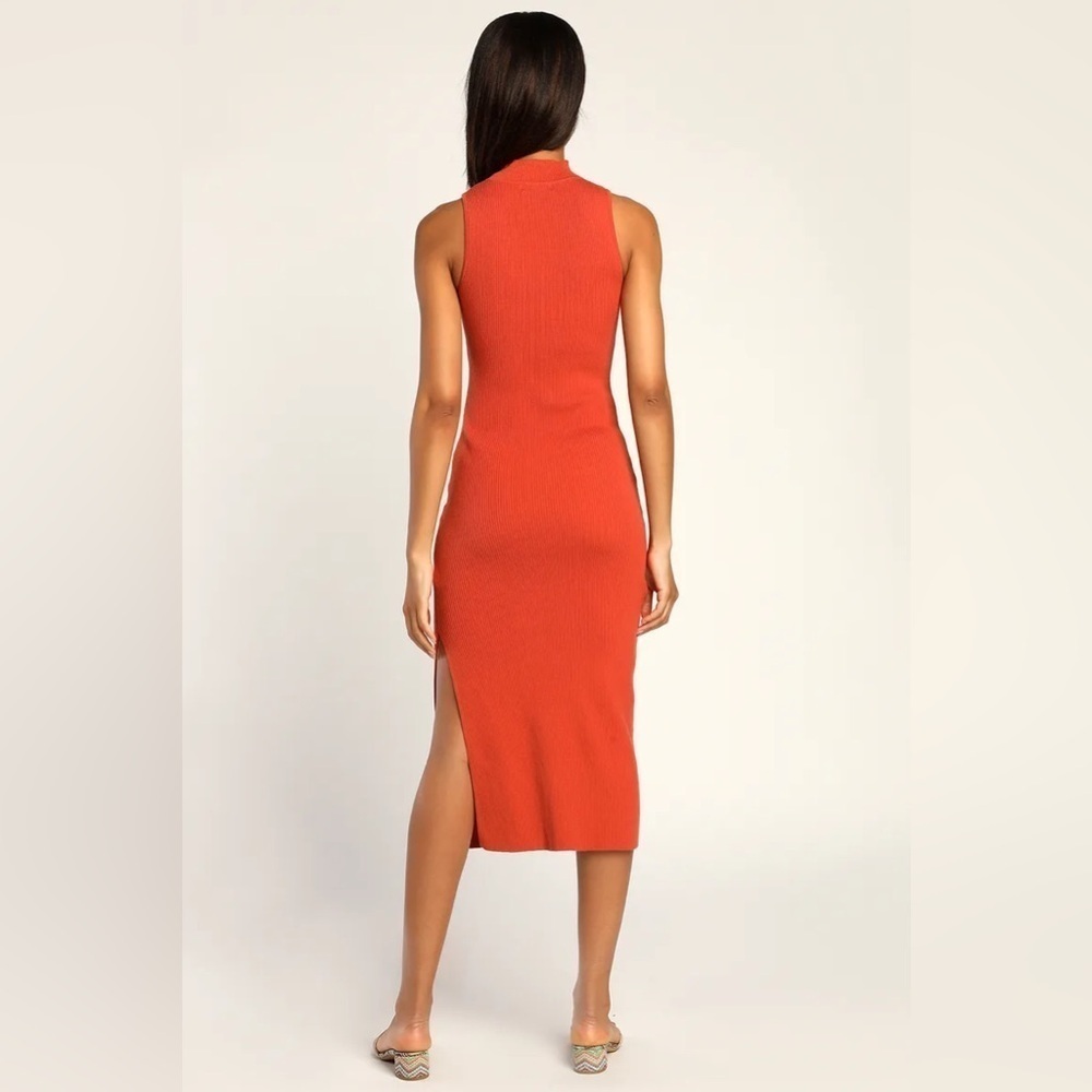 Fashionable Fantasy Orange Mock Neck Midi Dress XL - Picture 5 of 7